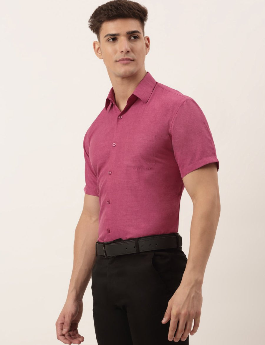 Indian Needle Men's Cotton Solid Half Sleeve Formal Shirts - SF_811Pink_S
