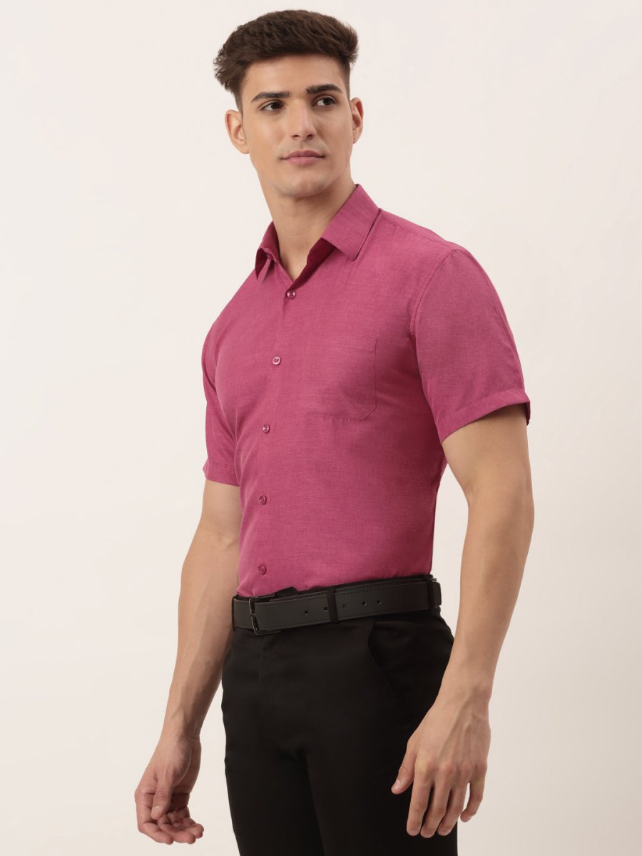 Indian Needle Men's Cotton Solid Half Sleeve Formal Shirts - SF_811Pink_S