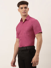 Indian Needle Men's Cotton Solid Half Sleeve Formal Shirts - SF_811Pink_S
