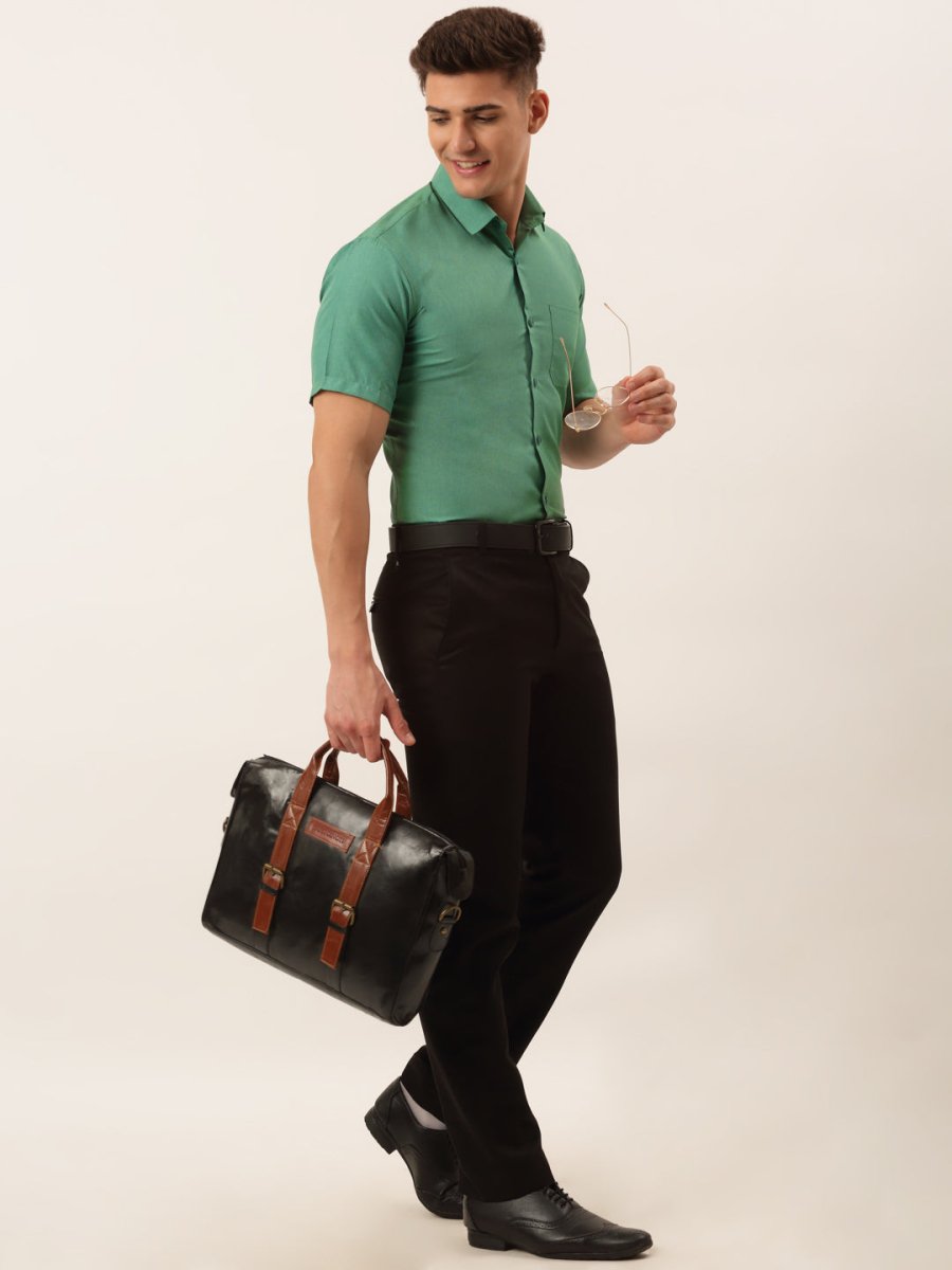 Indian Needle Men's Cotton Solid Half Sleeve Formal Shirts - SF_811Green_S