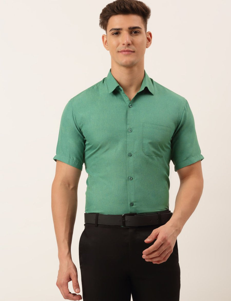 Indian Needle Men's Cotton Solid Half Sleeve Formal Shirts - SF_811Green_S