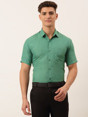 Indian Needle Men's Cotton Solid Half Sleeve Formal Shirts - SF_811Green_S