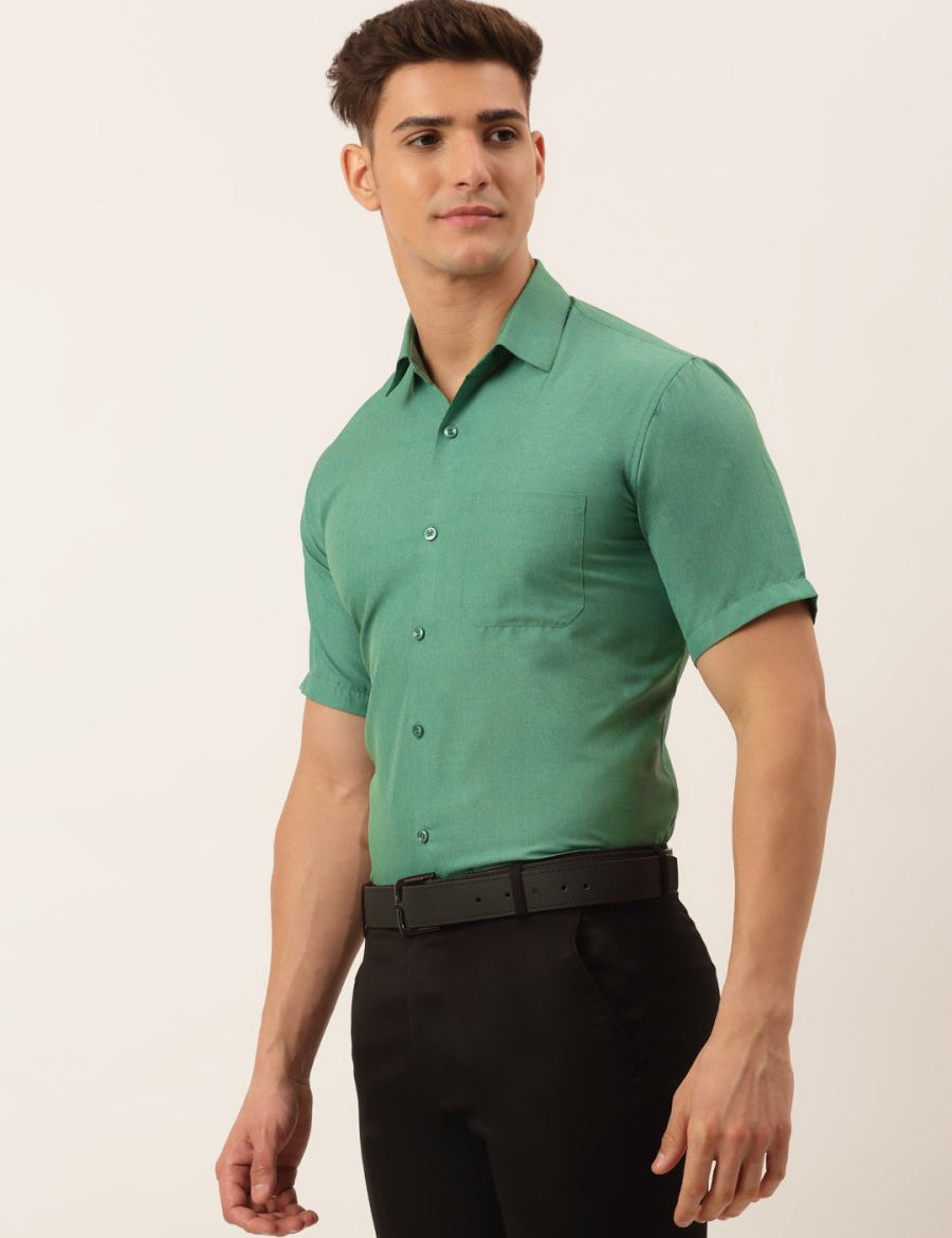 Indian Needle Men's Cotton Solid Half Sleeve Formal Shirts - SF_811Green_S