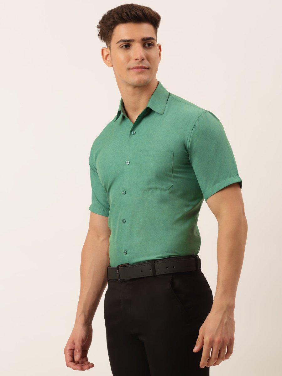 Indian Needle Men's Cotton Solid Half Sleeve Formal Shirts - SF_811Green_S