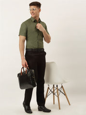 Indian Needle Men's Cotton Solid Half Sleeve Formal Shirts - SF_811Olive_S
