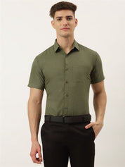 Indian Needle Men's Cotton Solid Half Sleeve Formal Shirts - SF_811Olive_S