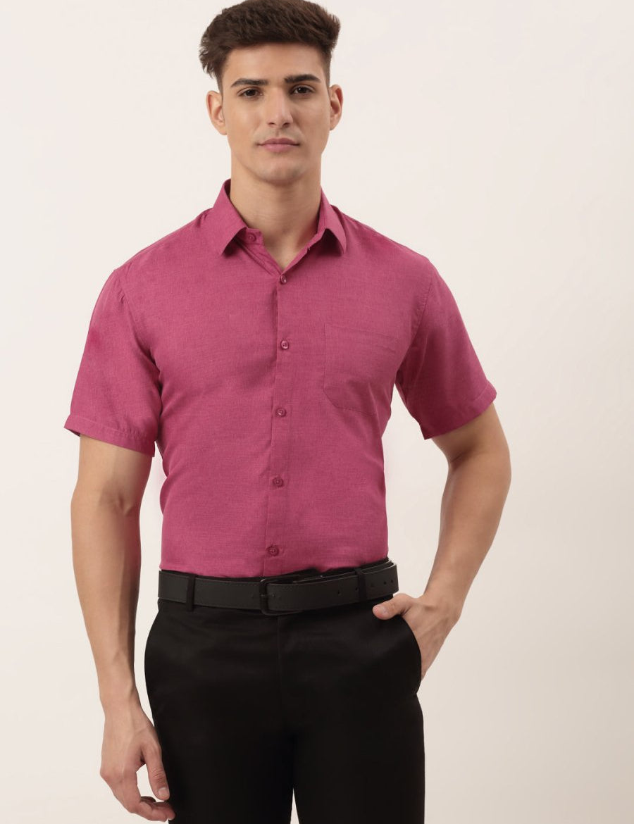 Indian Needle Men's Cotton Solid Half Sleeve Formal Shirts - SF_811Pink_S