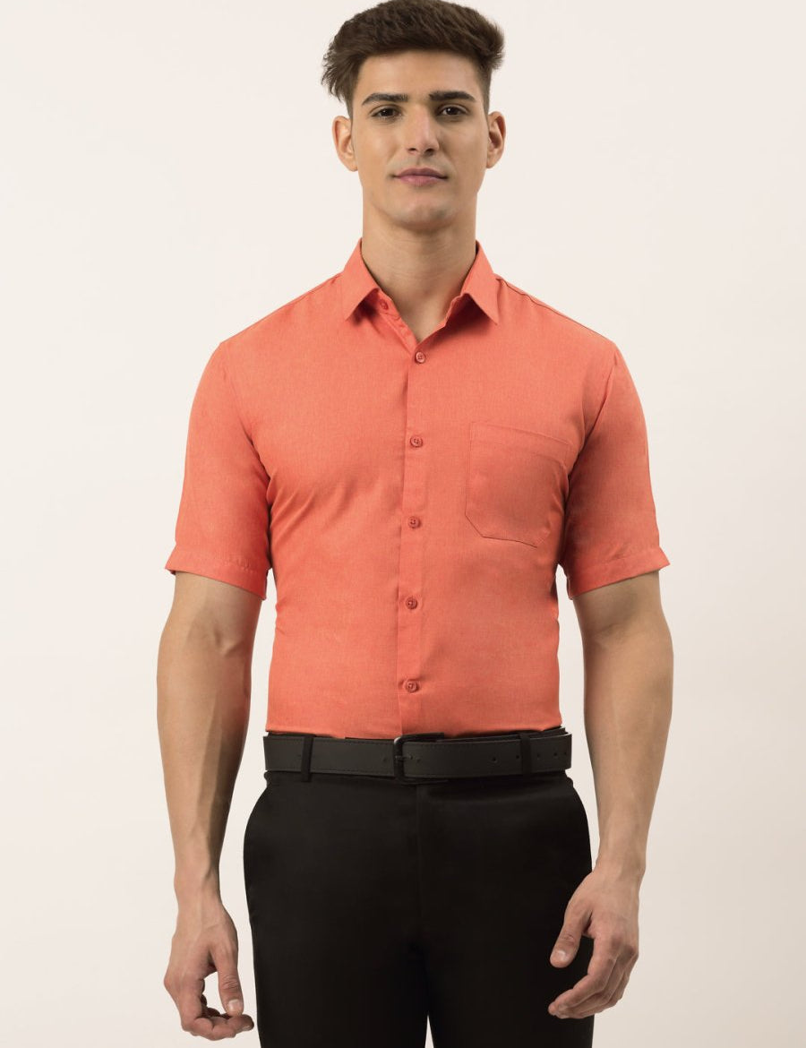 Indian Needle Men's Cotton Solid Half Sleeve Formal Shirts - SF_811Peach_S