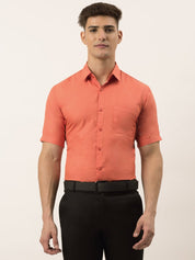 Indian Needle Men's Cotton Solid Half Sleeve Formal Shirts - SF_811Peach_S