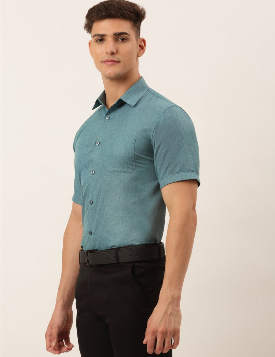 Indian Needle Men's Cotton Solid Half Sleeve Formal Shirts - SF_811Grey_S