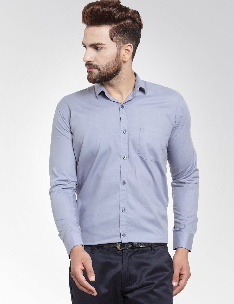 Indian Needle Men's Cotton Solid Light Grey Formal Shirt's - SF_361Light-Grey_S