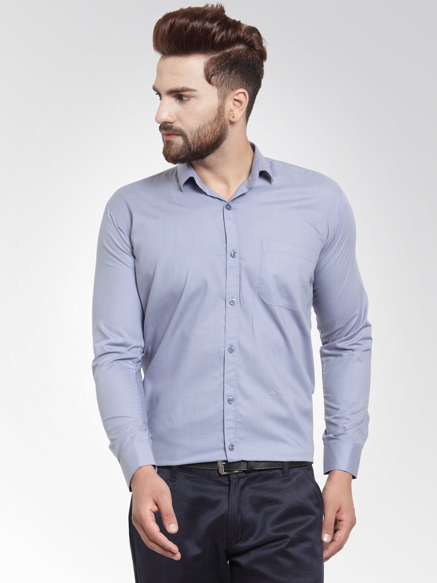 Indian Needle Men's Cotton Solid Light Grey Formal Shirt's - SF_361Light-Grey_S