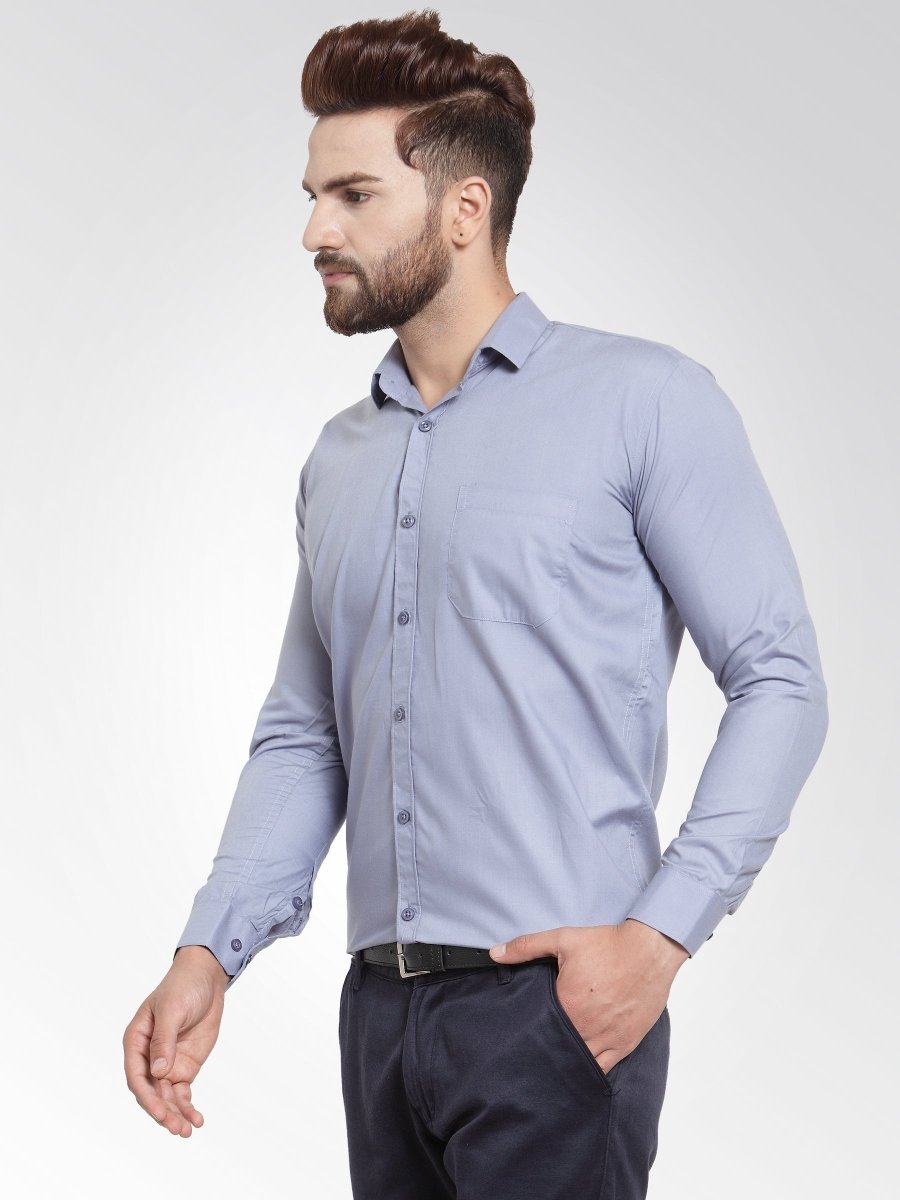 Indian Needle Men's Cotton Solid Light Grey Formal Shirt's - SF_361Light-Grey_S