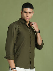 Indian Needle Men's Cotton Solid Mehndi Green Formal Shirt's - SF_361Mehndi_S