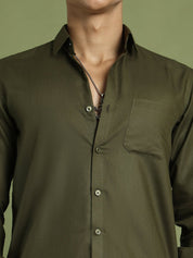 Indian Needle Men's Cotton Solid Mehndi Green Formal Shirt's - SF_361Mehndi_S