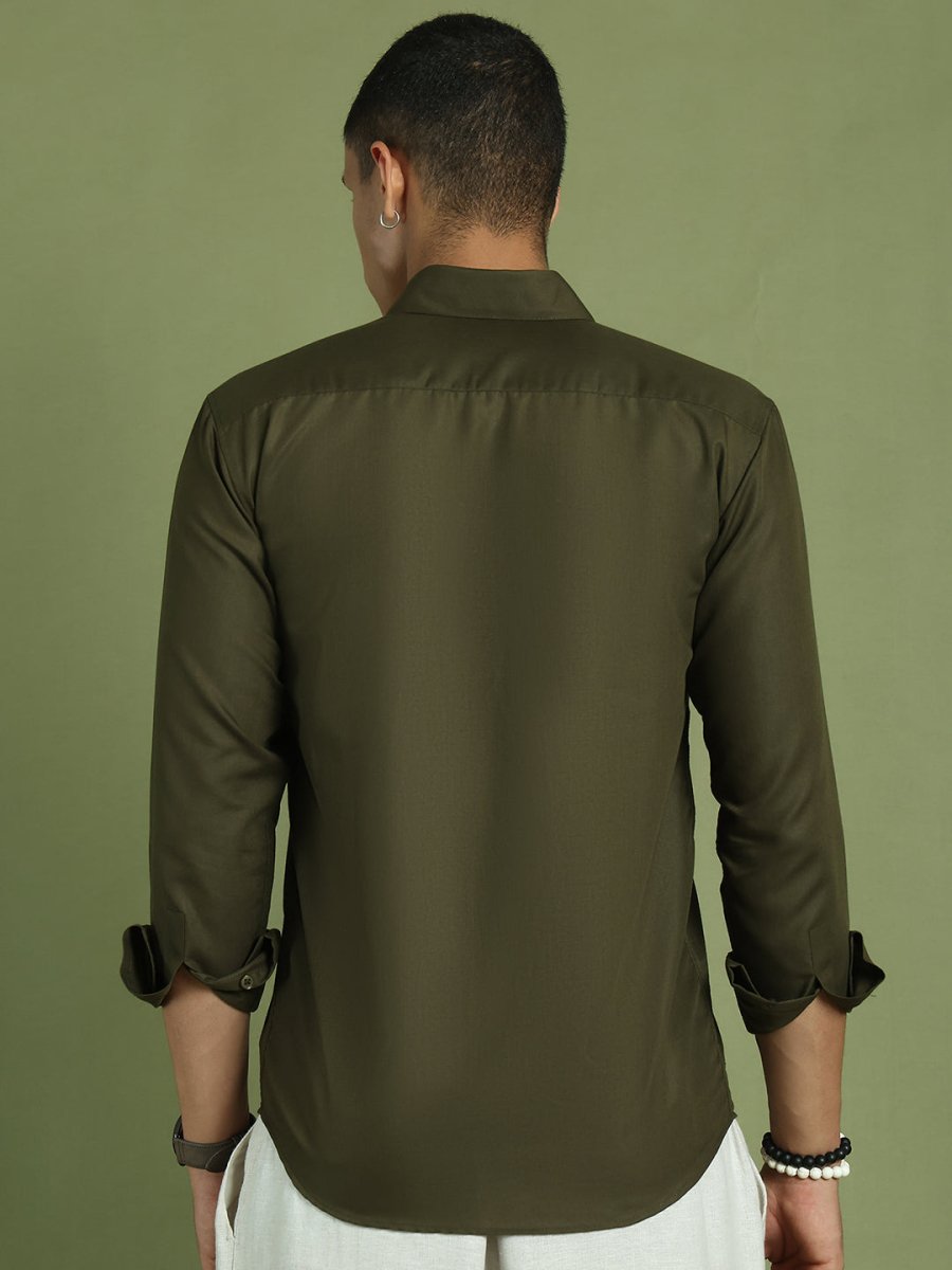 Indian Needle Men's Cotton Solid Mehndi Green Formal Shirt's - SF_361Mehndi_S