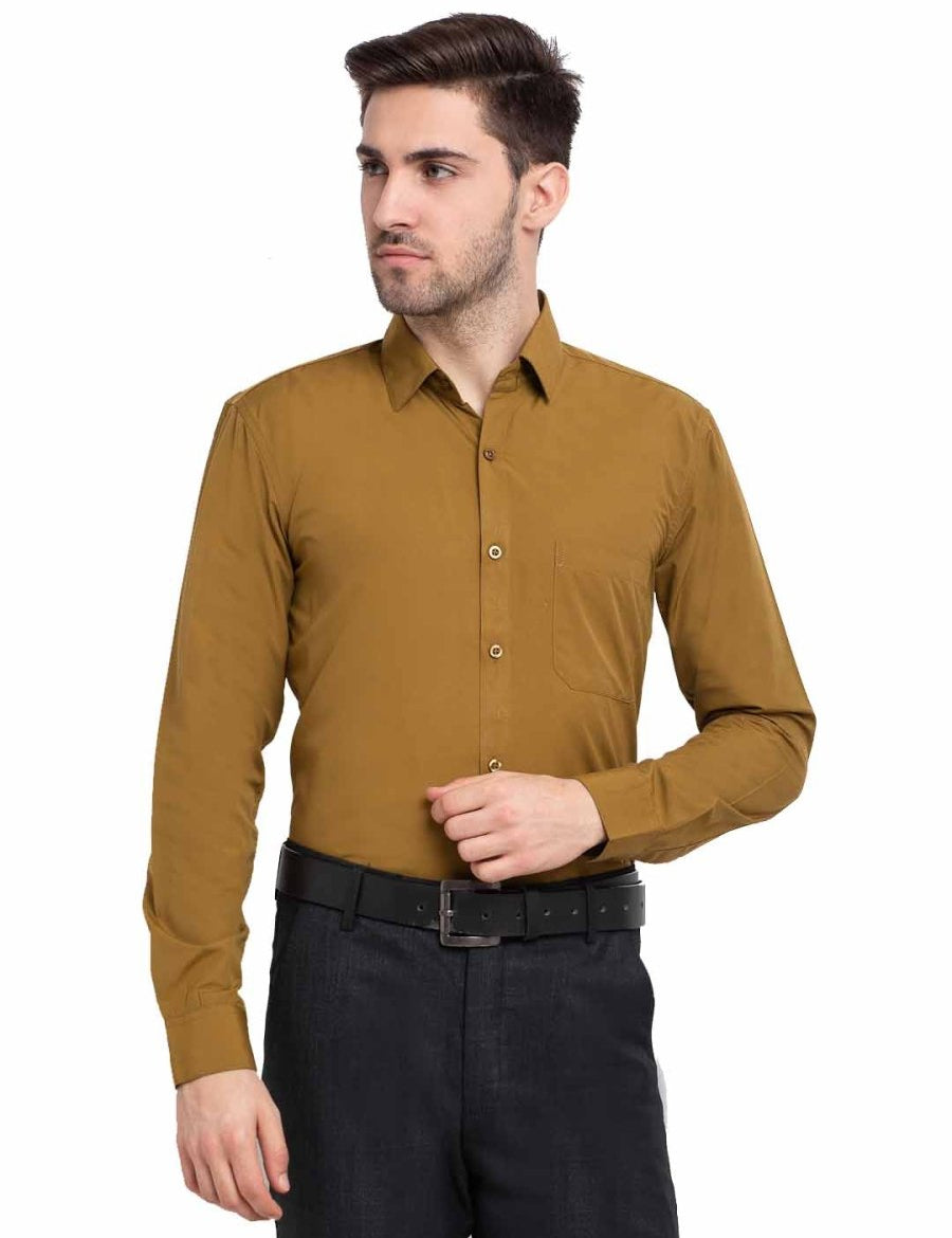 Indian Needle Men's Cotton Solid Mustard Formal Shirt's - SF_361Mustard_S
