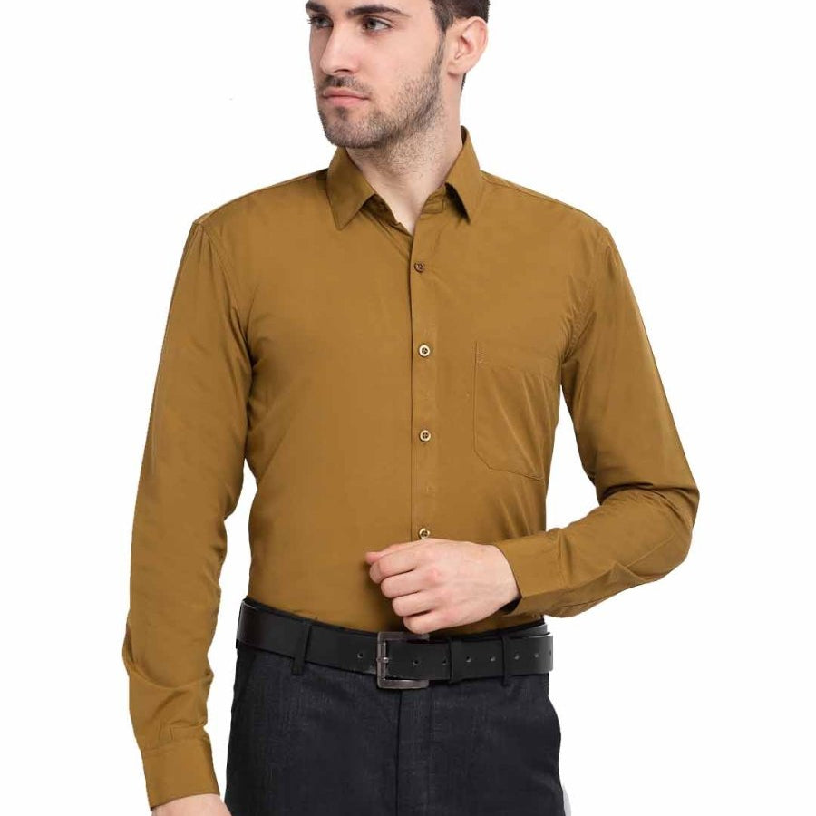 Indian Needle Men's Cotton Solid Mustard Formal Shirt's - SF_361Mustard_S