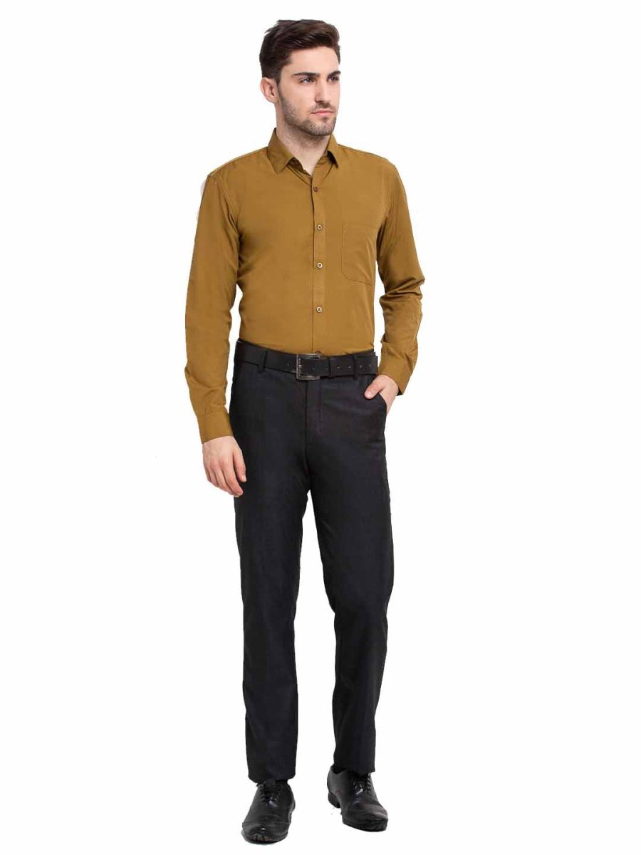 Indian Needle Men's Cotton Solid Mustard Formal Shirt's - SF_361Mustard_S