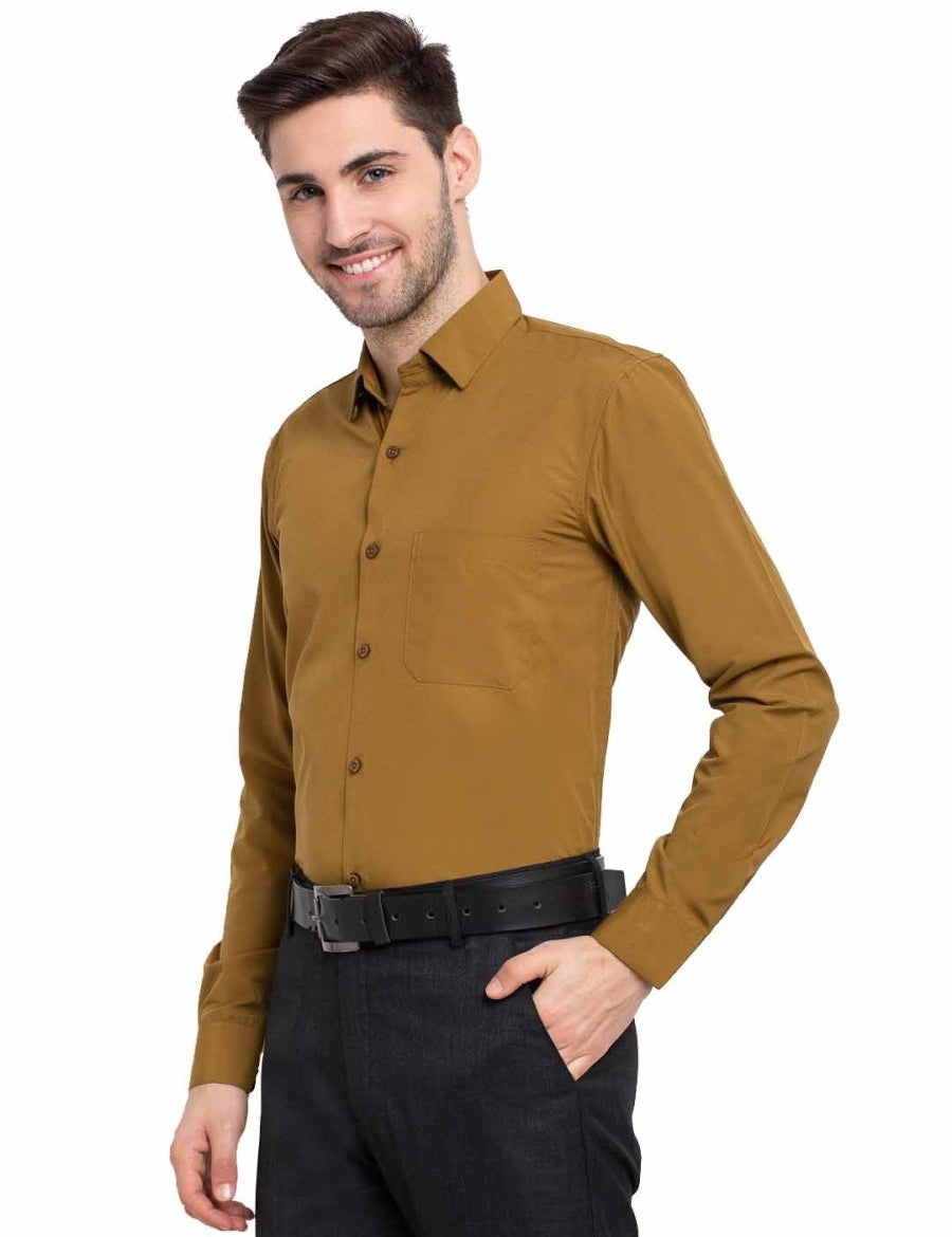 Indian Needle Men's Cotton Solid Mustard Formal Shirt's - SF_361Mustard_S
