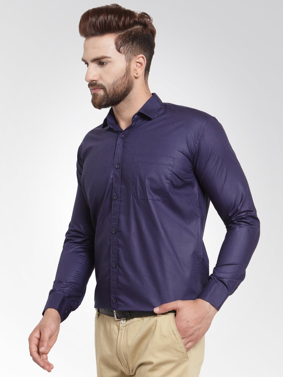 Indian Needle Men's Cotton Solid Navy Blue Formal Shirt's - SF_361Navy_S