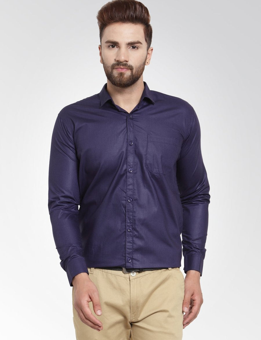 Indian Needle Men's Cotton Solid Navy Blue Formal Shirt's - SF_361Navy_S