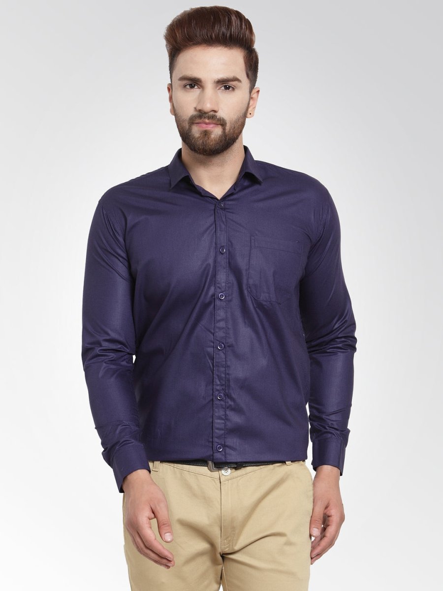 Indian Needle Men's Cotton Solid Navy Blue Formal Shirt's - SF_361Navy_S