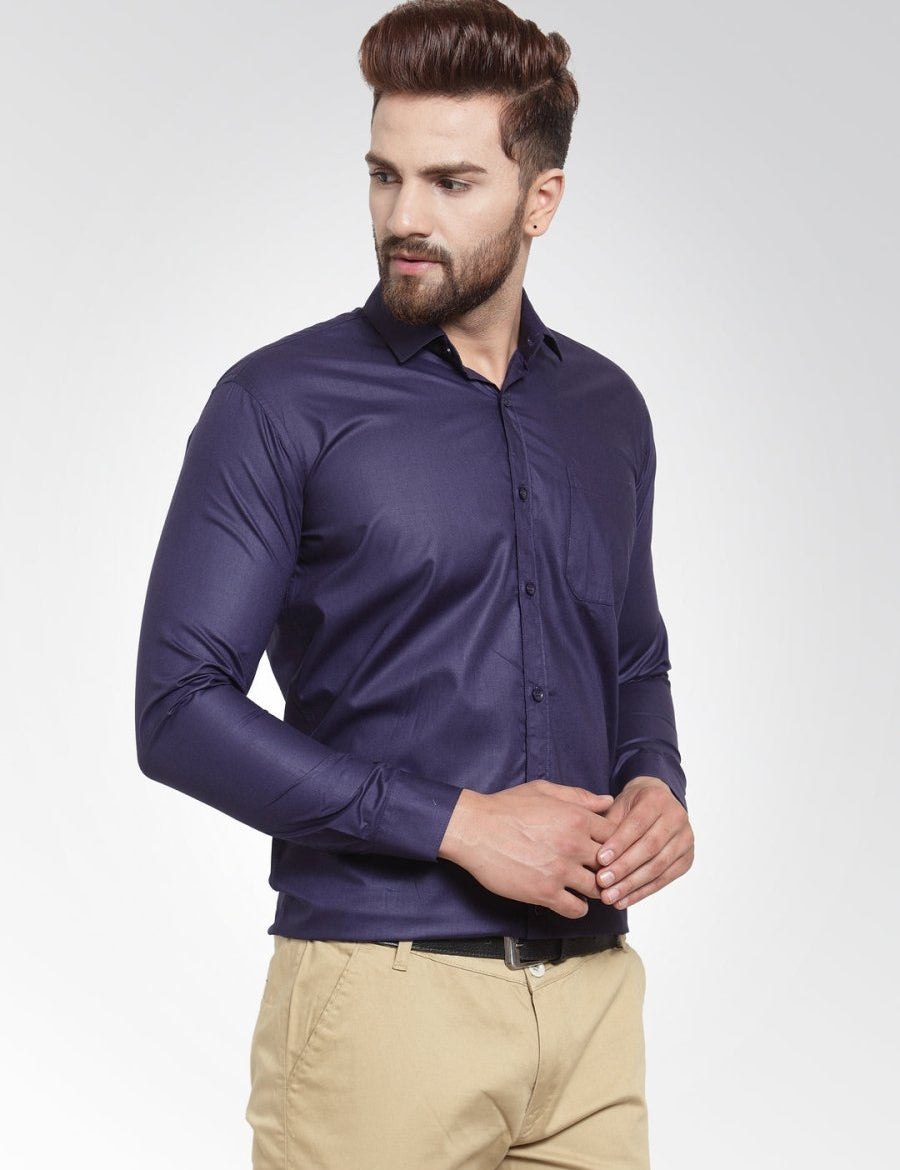 Indian Needle Men's Cotton Solid Navy Blue Formal Shirt's - SF_361Navy_S