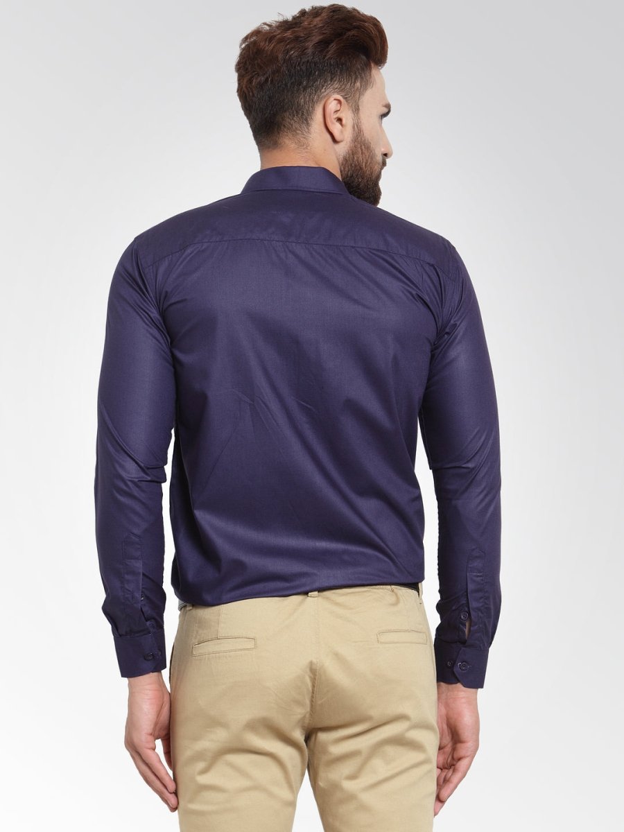 Indian Needle Men's Cotton Solid Navy Blue Formal Shirt's - SF_361Navy_S