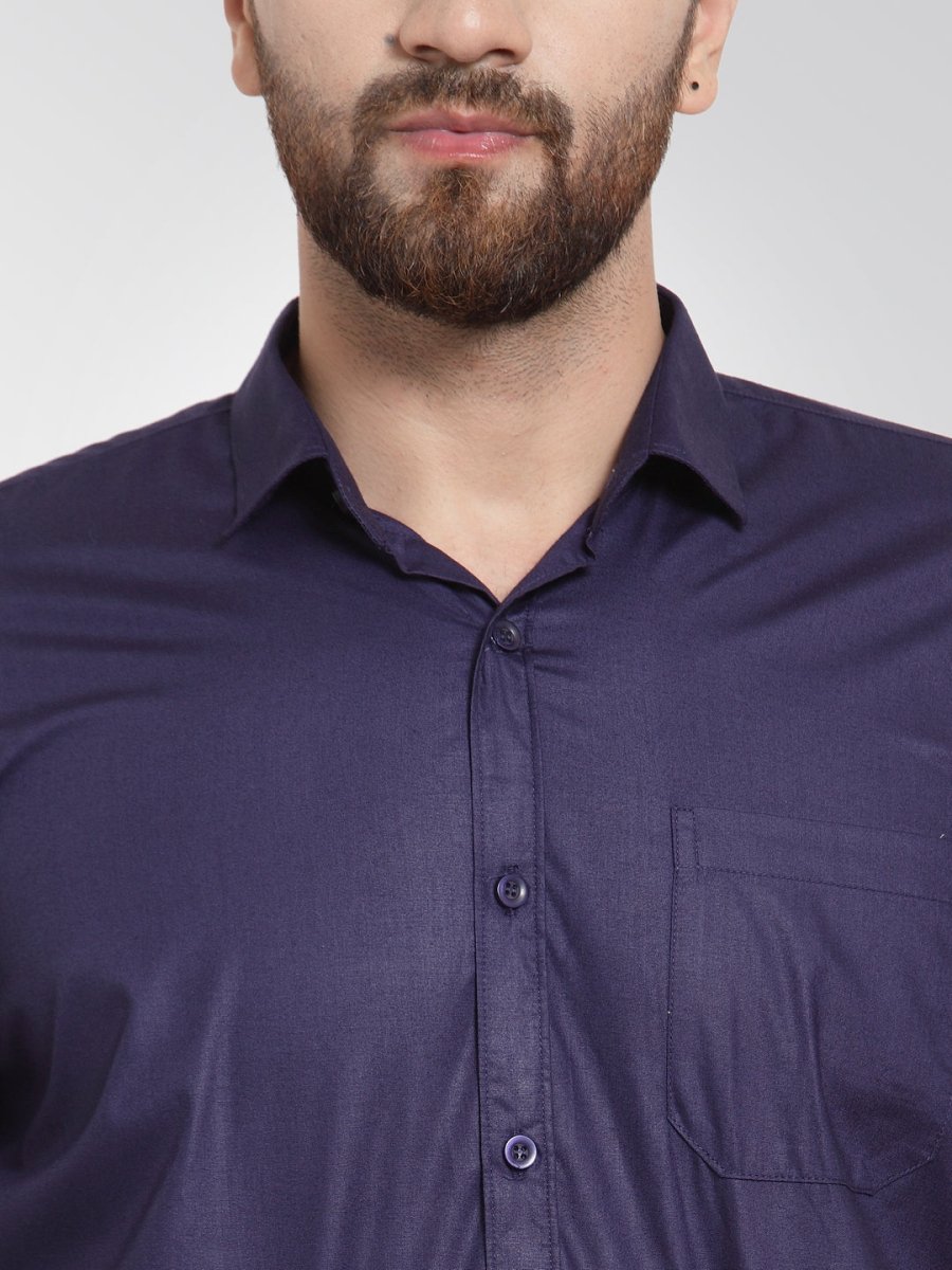 Indian Needle Men's Cotton Solid Navy Blue Formal Shirt's - SF_361Navy_S