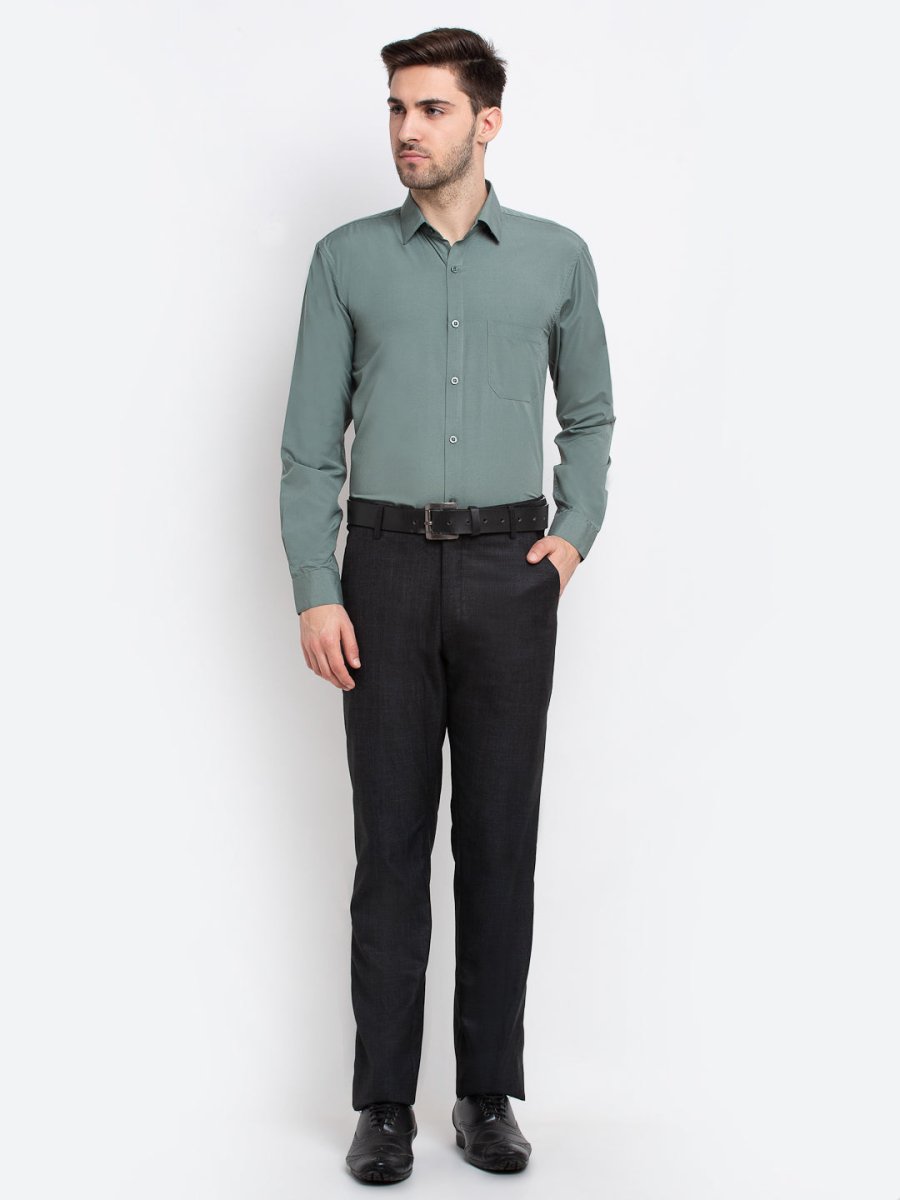 Indian Needle Men's Cotton Solid Pista Green Formal Shirt's - SF_361Pista_S