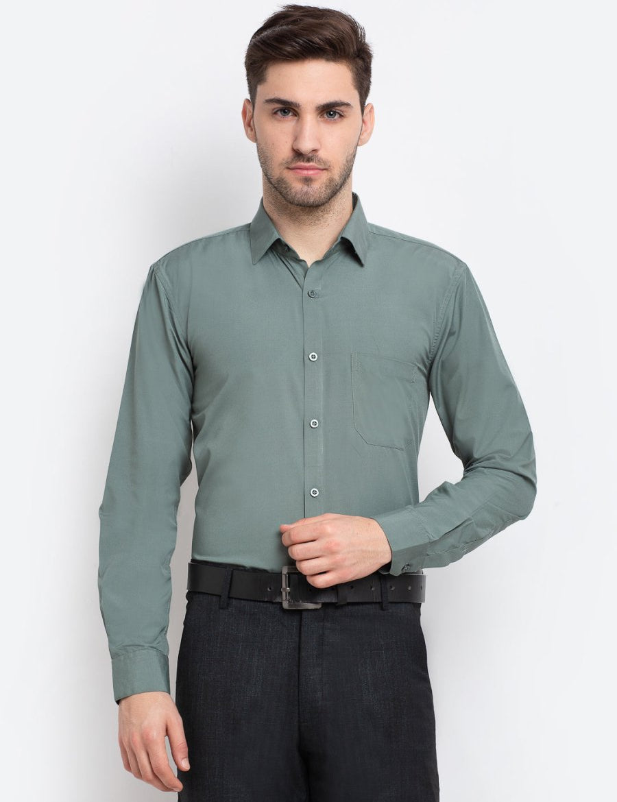 Indian Needle Men's Cotton Solid Pista Green Formal Shirt's - SF_361Pista_S