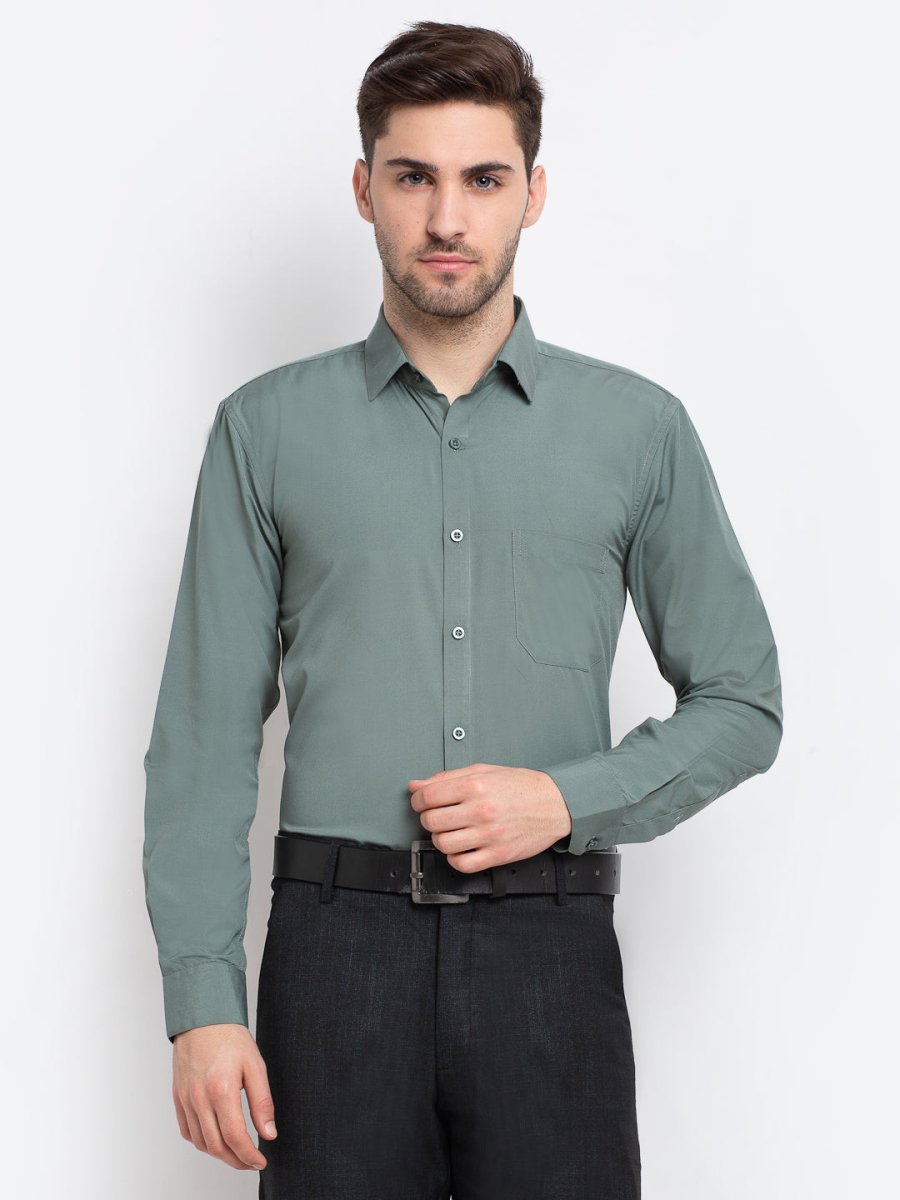 Indian Needle Men's Cotton Solid Pista Green Formal Shirt's - SF_361Pista_S