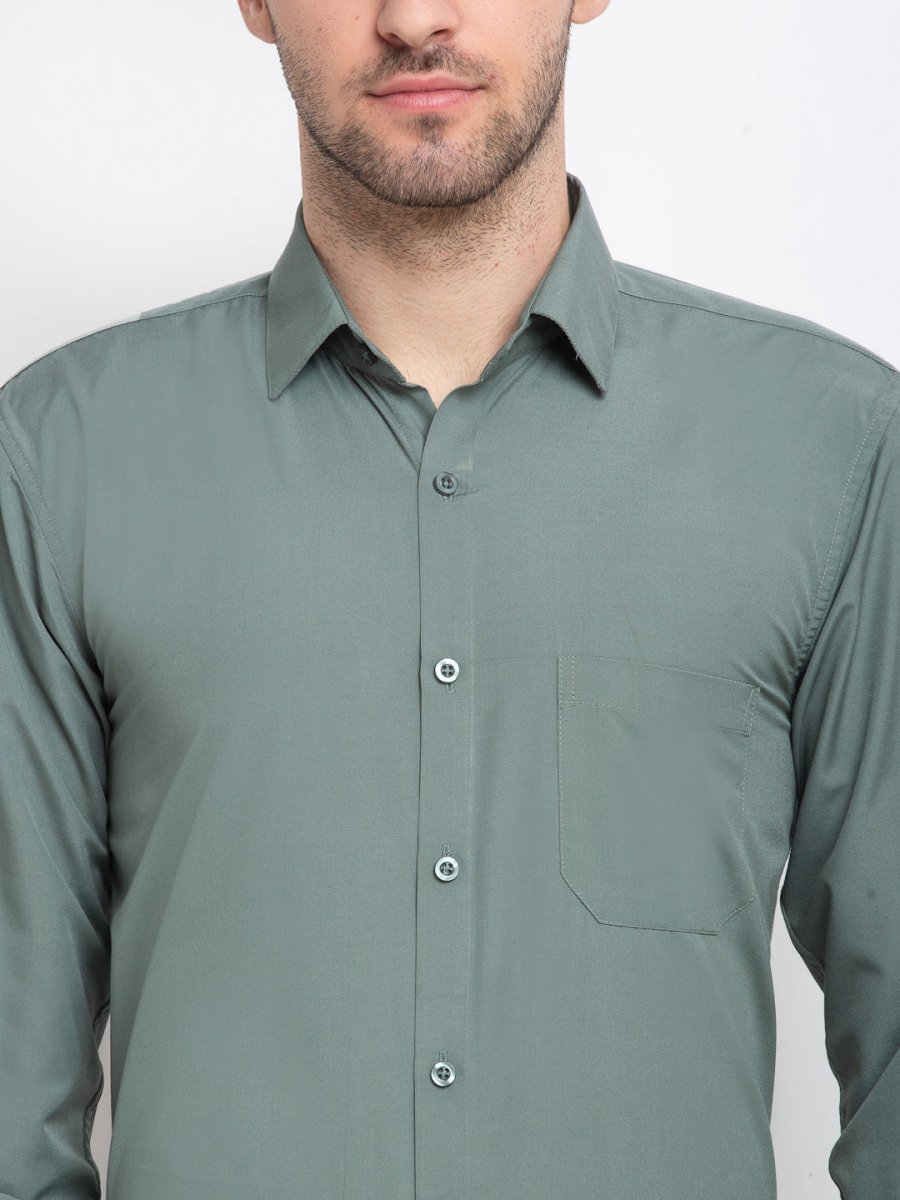 Indian Needle Men's Cotton Solid Pista Green Formal Shirt's - SF_361Pista_S