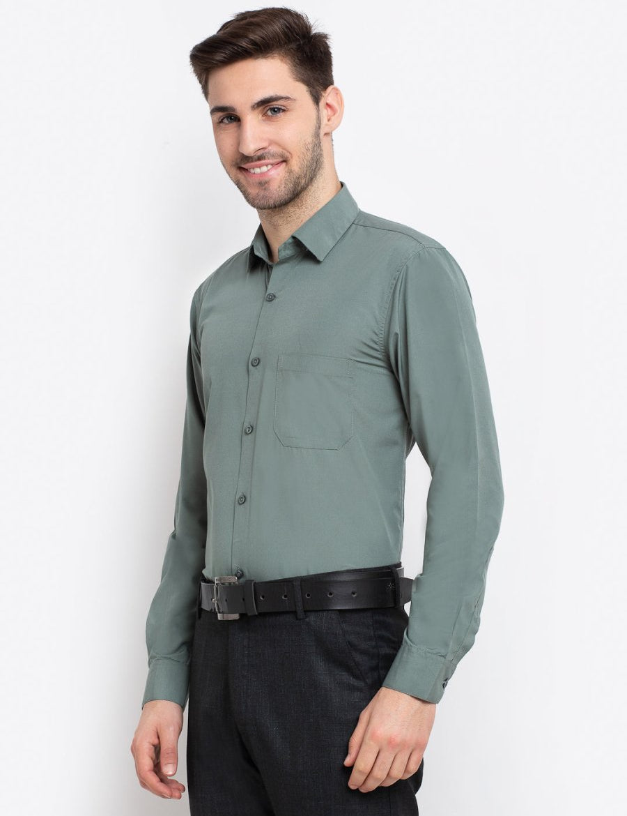 Indian Needle Men's Cotton Solid Pista Green Formal Shirt's - SF_361Pista_S