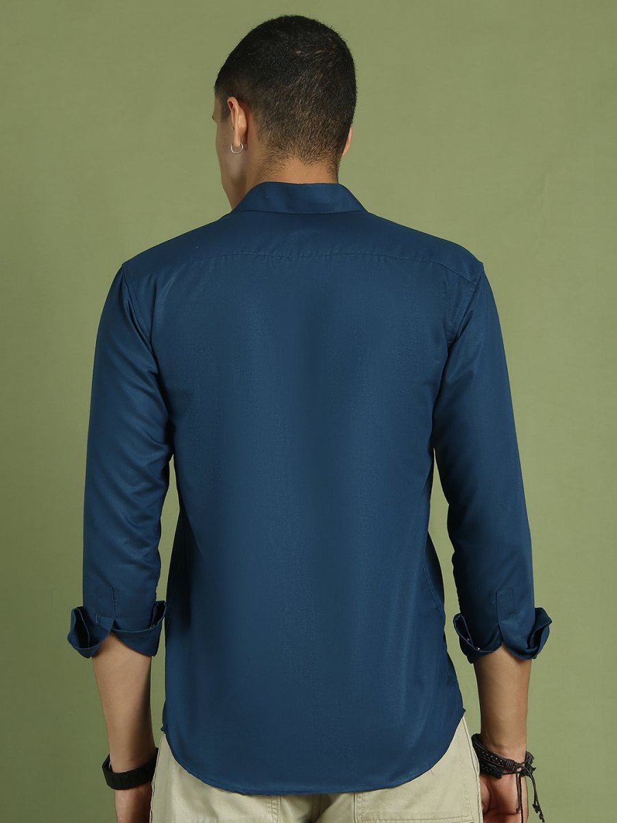 Indian Needle Men's Cotton Solid Teal Blue Formal Shirt's - SF_361Teal_S