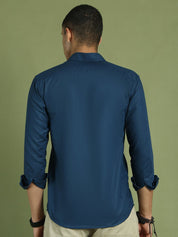 Indian Needle Men's Cotton Solid Teal Blue Formal Shirt's - SF_361Teal_S