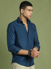 Indian Needle Men's Cotton Solid Teal Blue Formal Shirt's - SF_361Teal_S