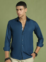 Indian Needle Men's Cotton Solid Teal Blue Formal Shirt's - SF_361Teal_S