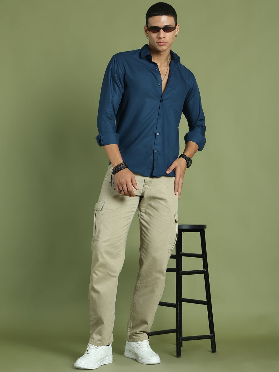 Indian Needle Men's Cotton Solid Teal Blue Formal Shirt's - SF_361Teal_S