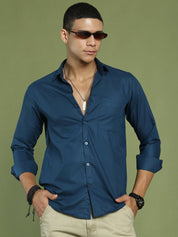 Indian Needle Men's Cotton Solid Teal Blue Formal Shirt's - SF_361Teal_S