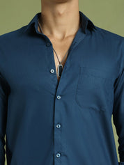 Indian Needle Men's Cotton Solid Teal Blue Formal Shirt's - SF_361Teal_S