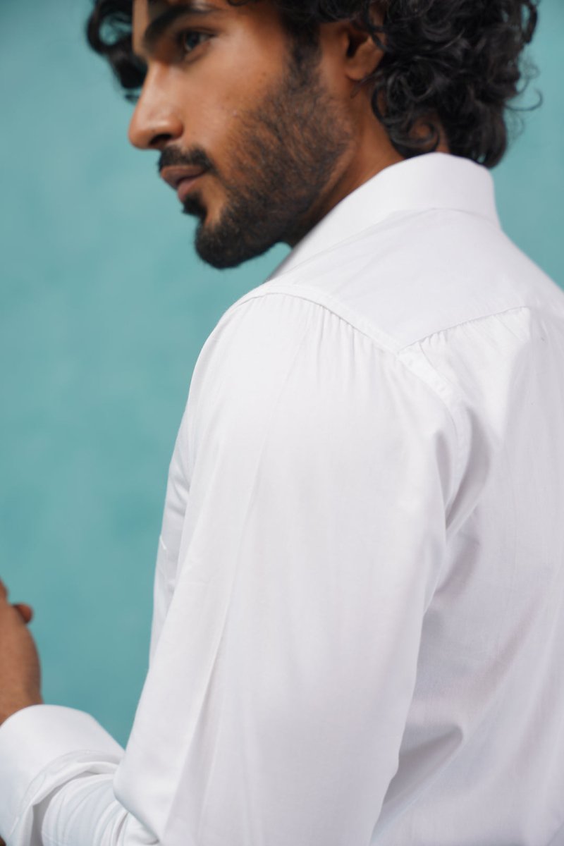 Indian Needle Men's Cotton Solid White Formal Shirt's - SF_361White_S