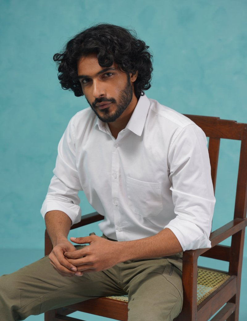 Indian Needle Men's Cotton Solid White Formal Shirt's - SF_361White_S