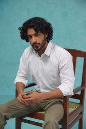 Indian Needle Men's Cotton Solid White Formal Shirt's - SF_361White_S
