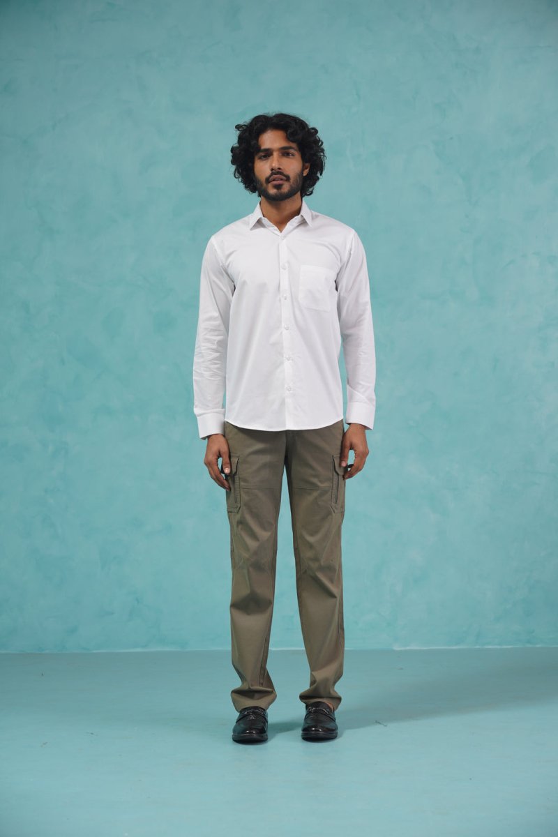 Indian Needle Men's Cotton Solid White Formal Shirt's - SF_361White_S