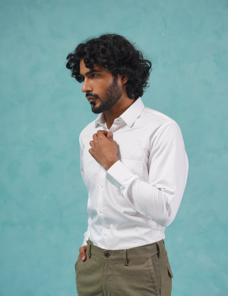 Indian Needle Men's Cotton Solid White Formal Shirt's - SF_361White_S