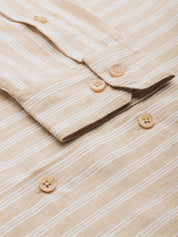 Indian Needle Men's Cotton Striped Formal Shirts - SF_795Beige_S