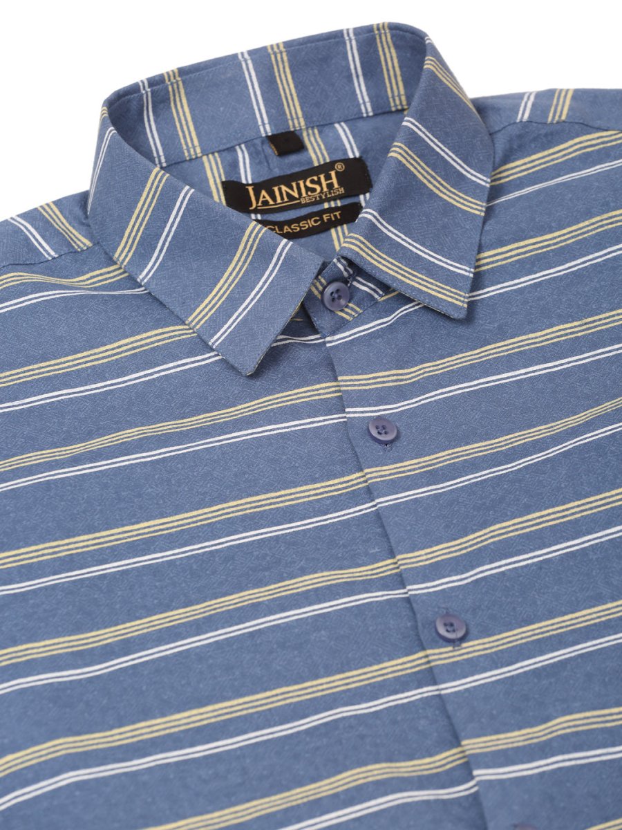 Indian Needle Men's Cotton Striped Formal Shirts - SF_820Blue_S