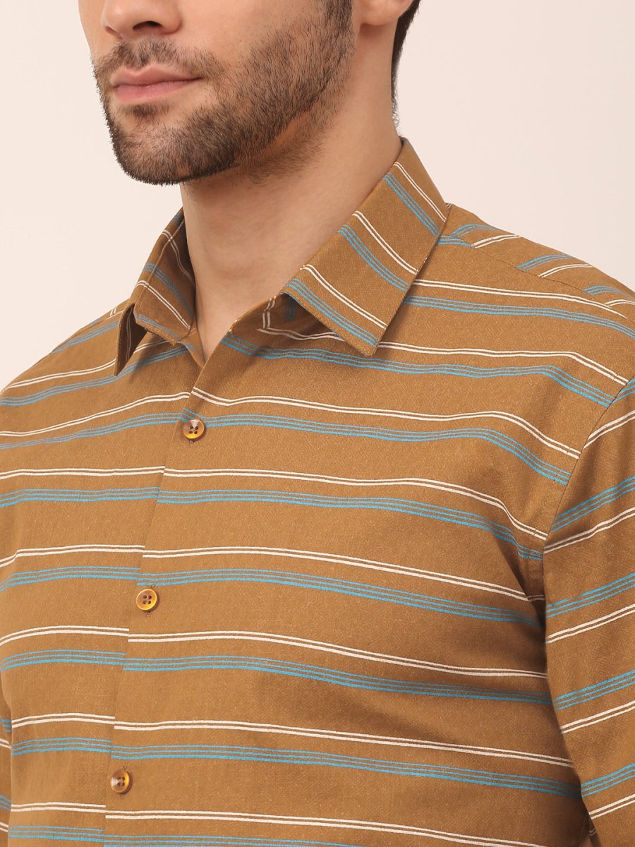 Indian Needle Men's Cotton Striped Formal Shirts - SF_820Mustard_S